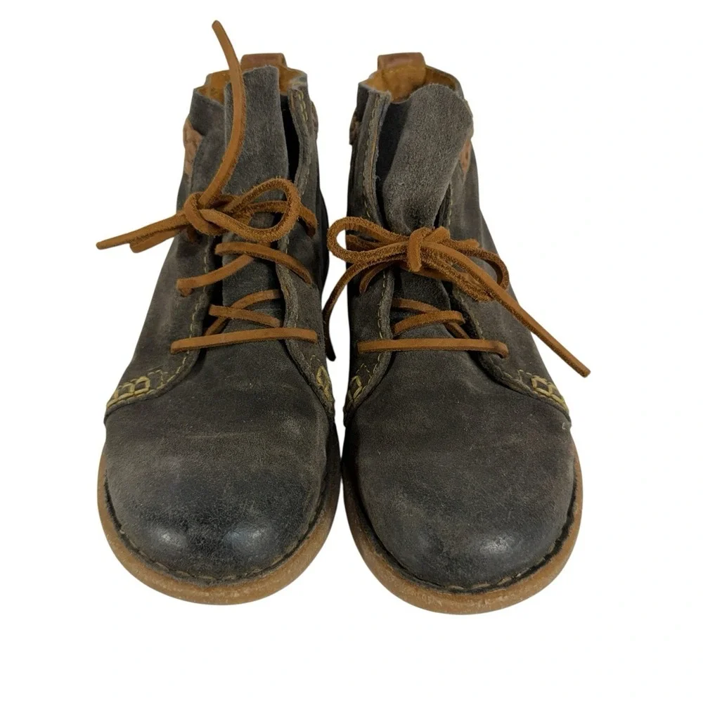 Born 7.5 Ankle Bootie Temple Final Suede‎ Rugged Leather Lace Up Boots Women's